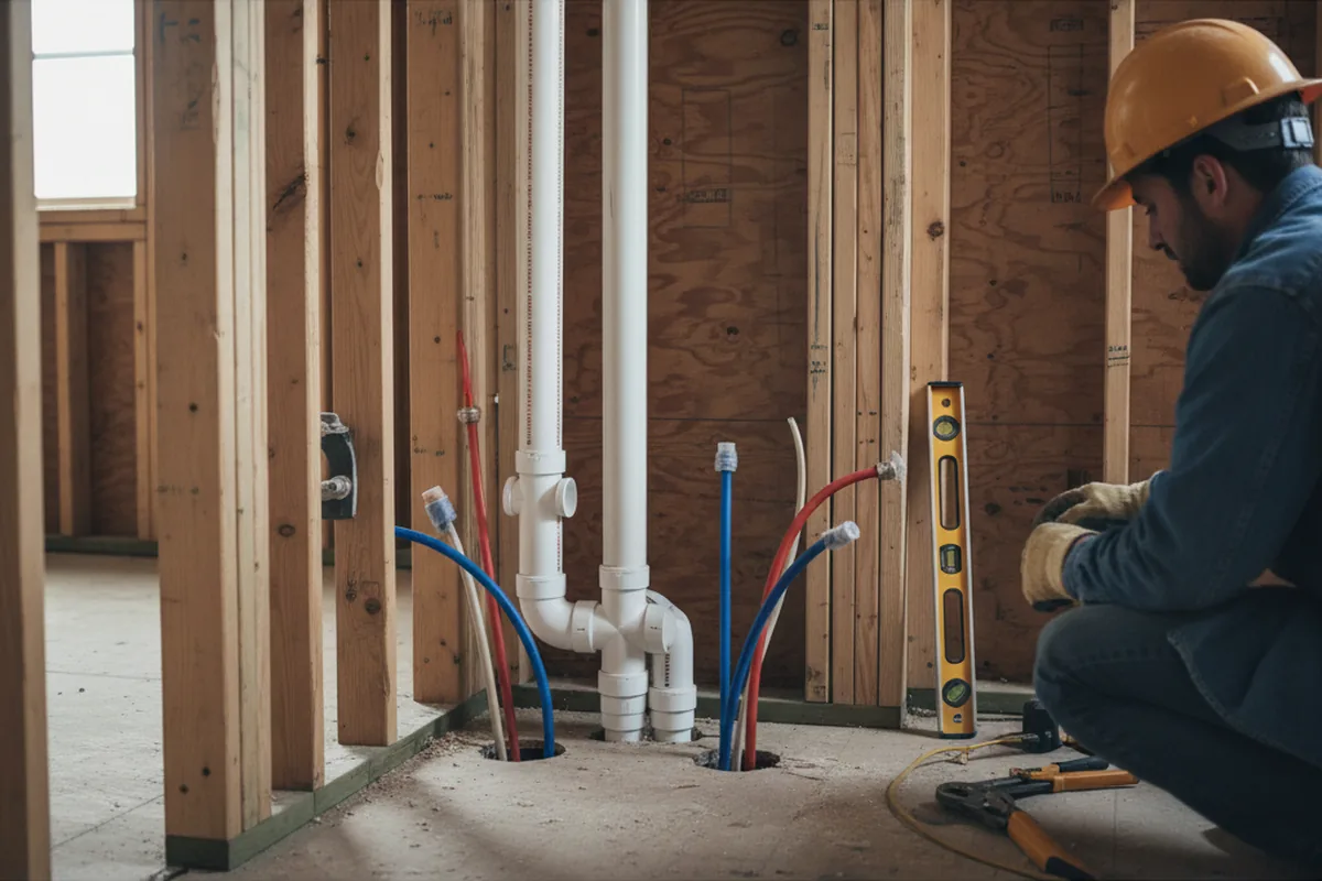 Drain and supply rough-in during Leak Detection in North Franklin