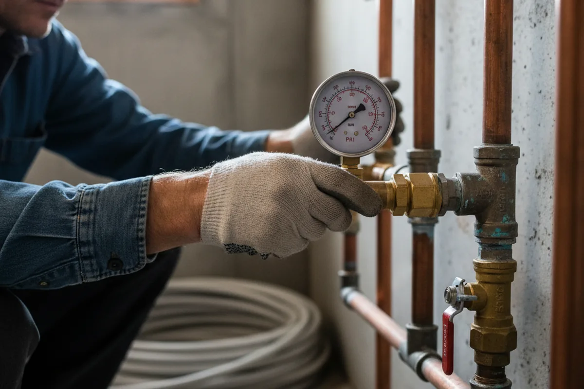 Pressure testing a repaired line during Water Line Repair in North Franklin